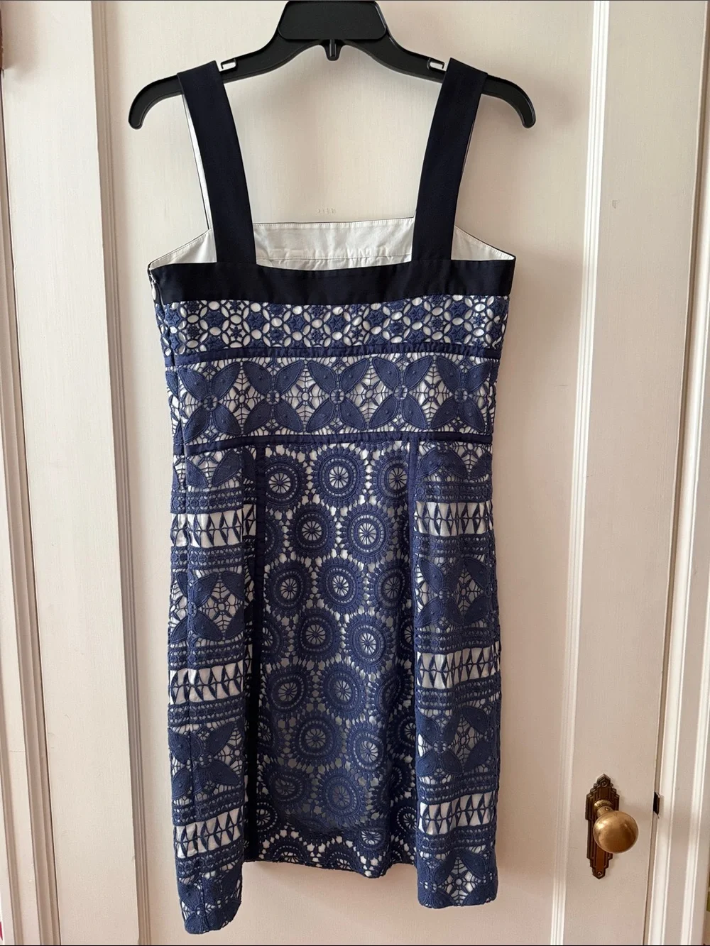 Tory Burch Blue and White Lace-Overlay Midi Dress
